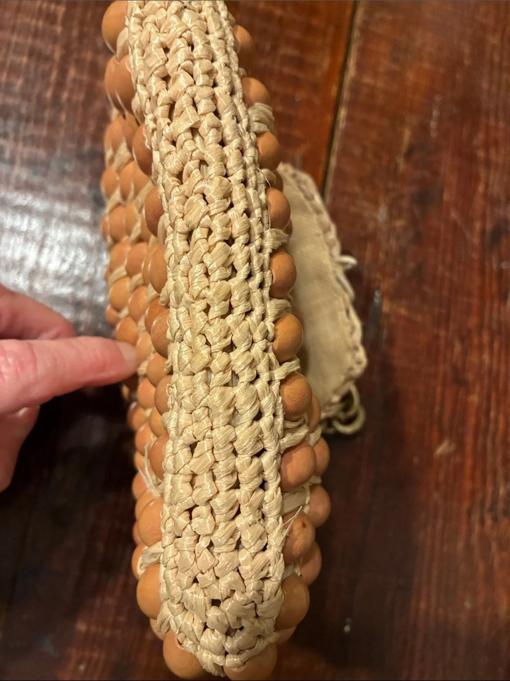 Vintage Jana straw/wood bead  shoulder bag